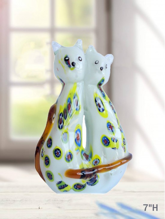Glass Cat with Flowers